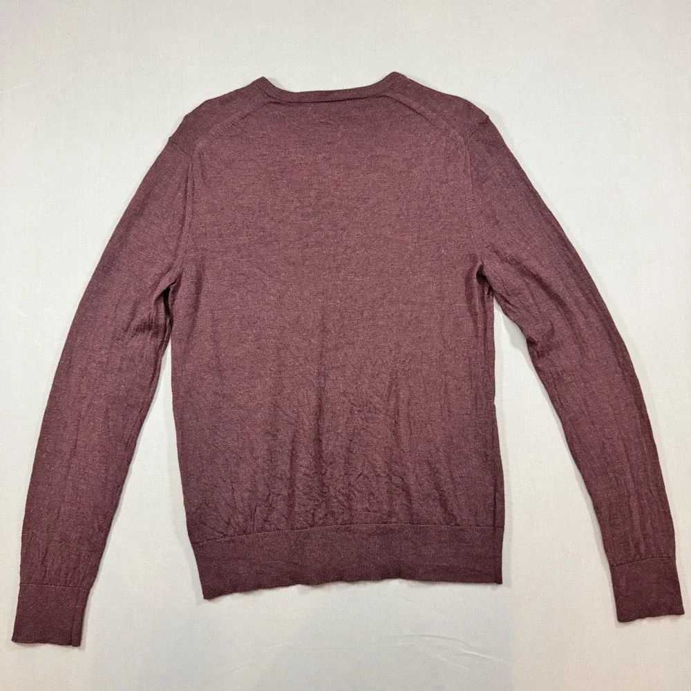 Banana Republic Men's Merino Wool Burgundy V-Neck Pullover Sweater Size S